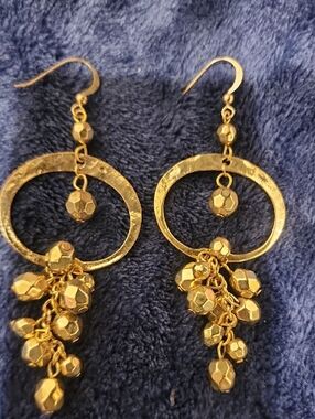 Gold-Tone Dangle Hoop Earrings with Bead Fringe